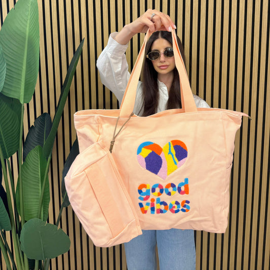 BORSA MARE 'Good vibes' + Pochette portasolari in regalo 🎁